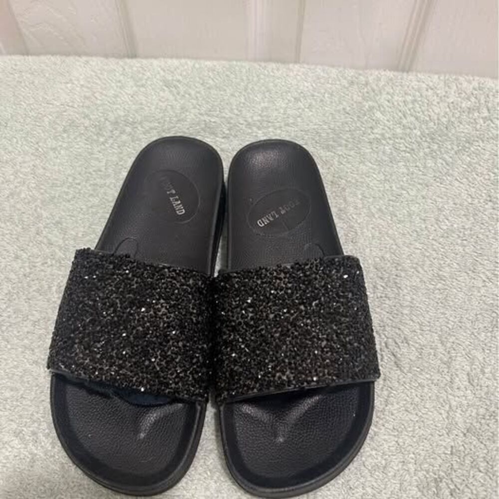 Women’s Black Rhinestone Slide Sandals Size 40 / US 9 Glitter Slip On Slides